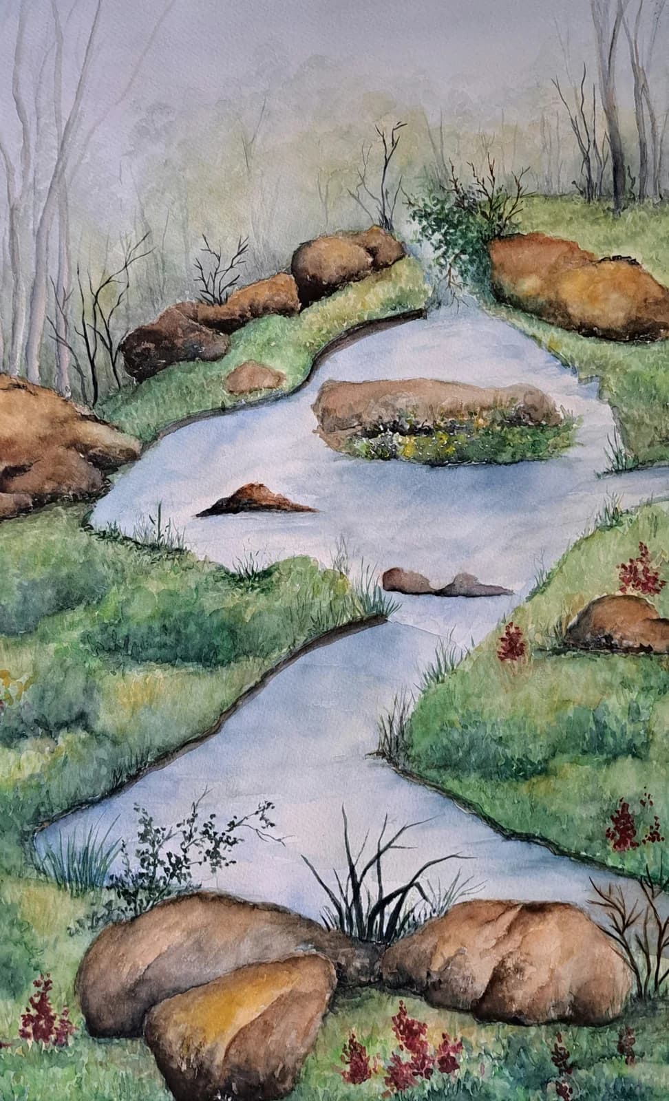 Cascada, acuarela, 37 x 55 cm
