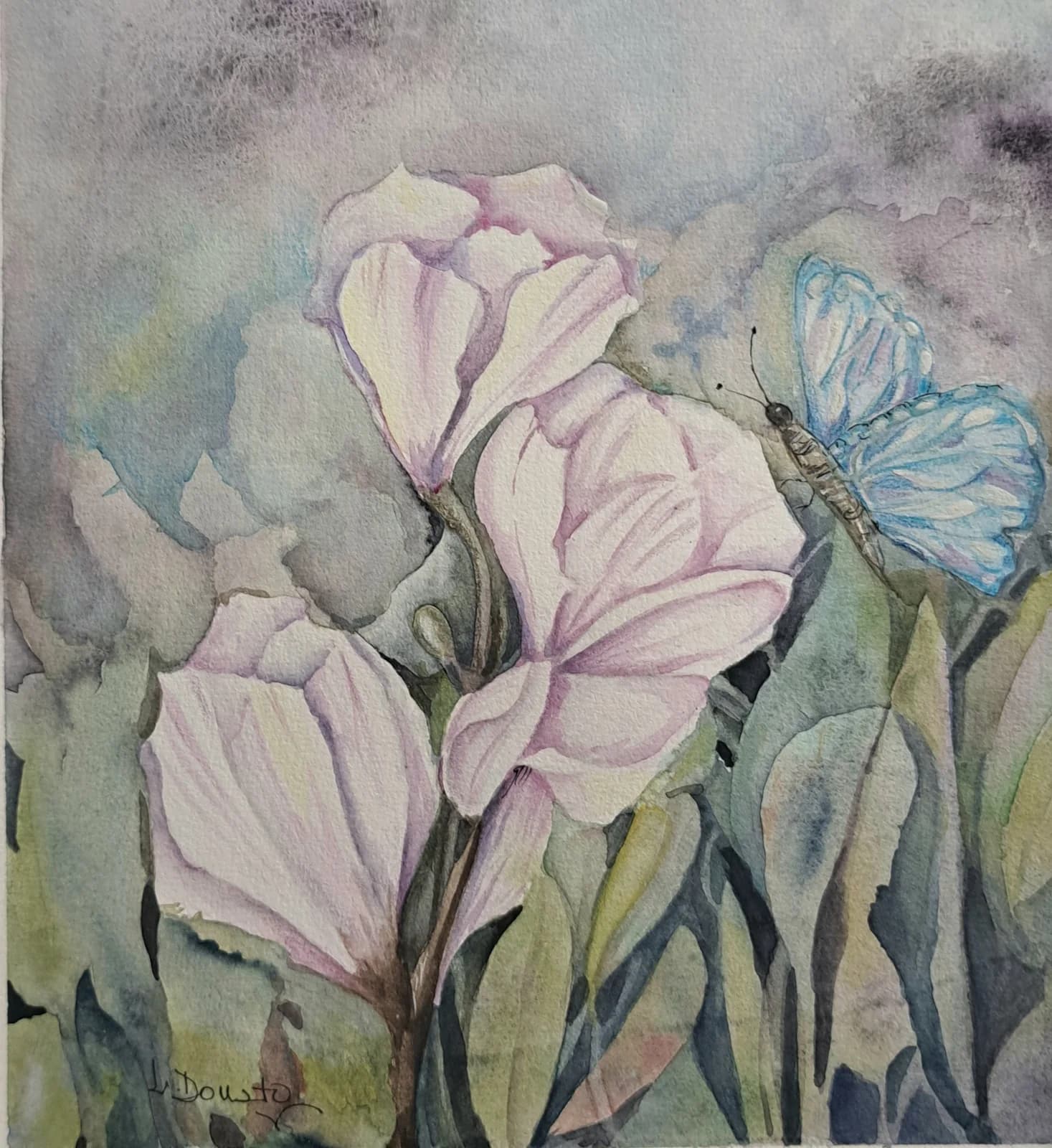 Flores pálidas, acuarela, 28 x 40 cm