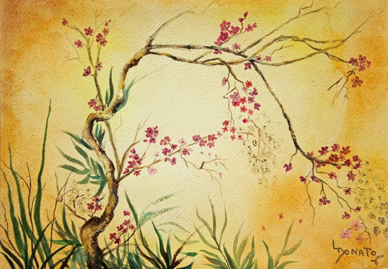 Flores rosas, acuarela, 45 x 50 cm