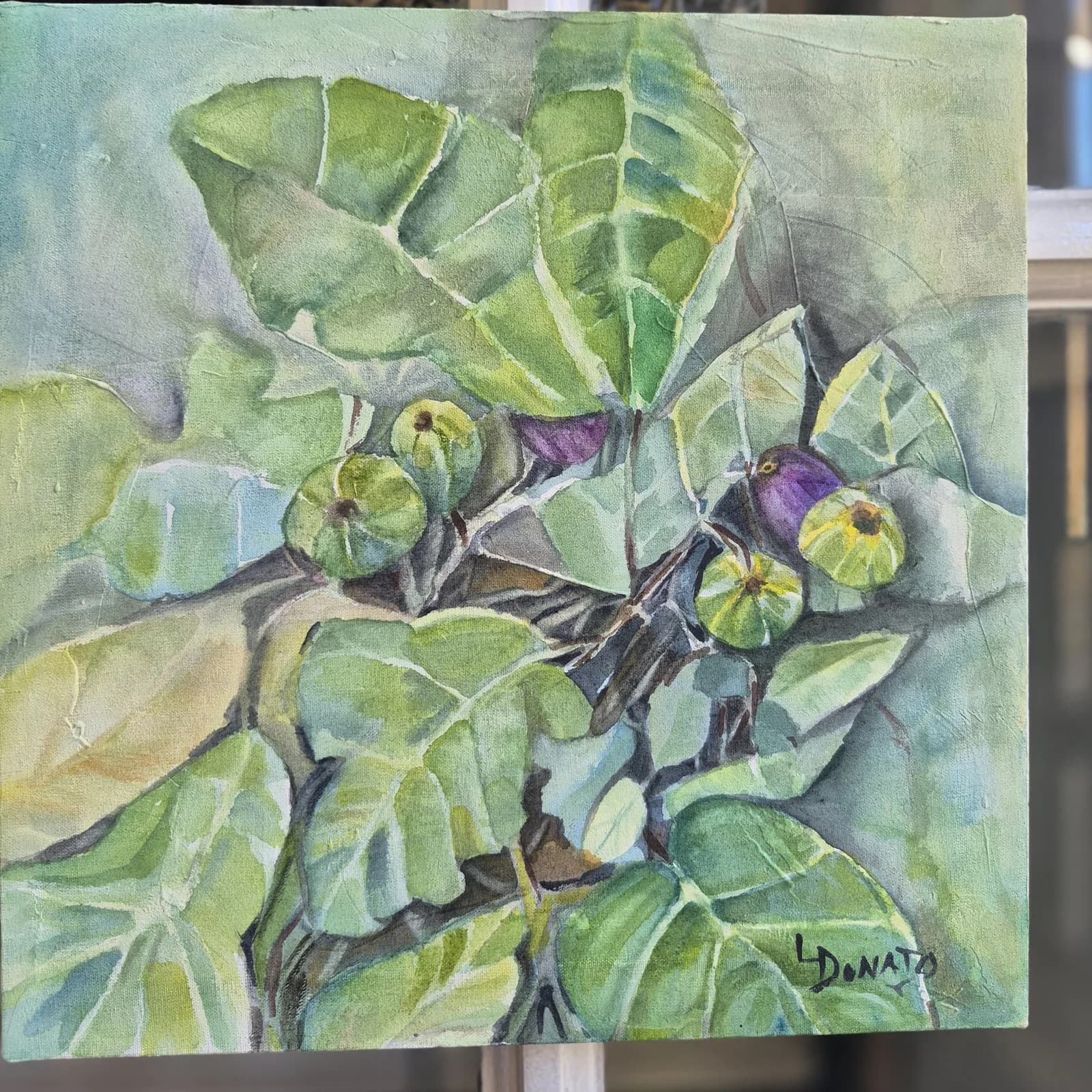 Frutos, acuarela en bastidor, 30 x 30 cm