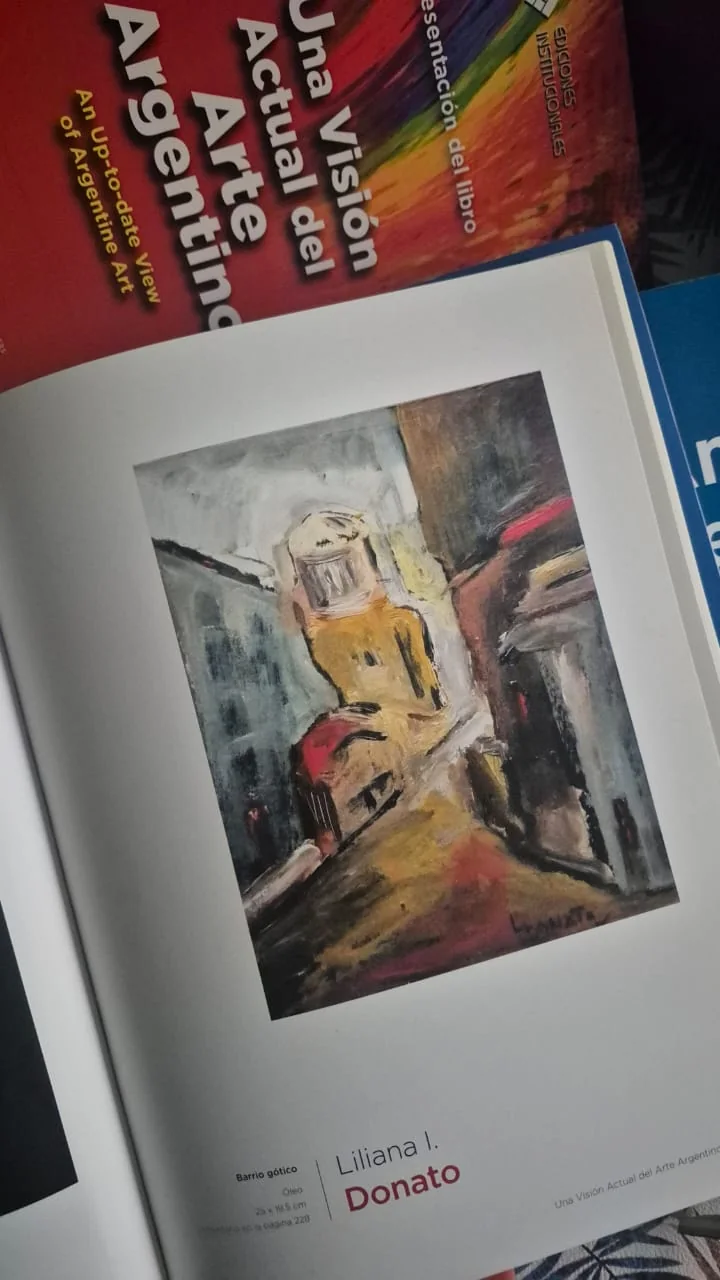 Página de Una Visión Actual del Arte Argentino con el óleo Barrio gótico, de Liliana I. Donato.
