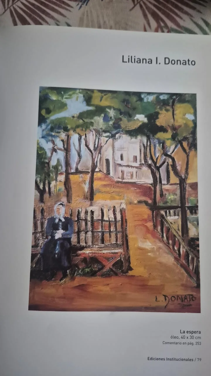 Página de libro con el óleo La espera, de Liliana I. Donato, 40 x 30 cm.